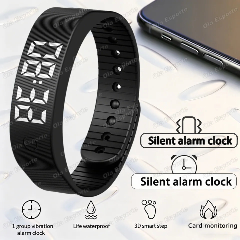 LED Digital Smart Wristbands Waterproof Smart Clock Smartband With Running Pedometer Monitor Smart Band Vibration Alarm Reminder Peaceful Pleasures Health and Wellness Black