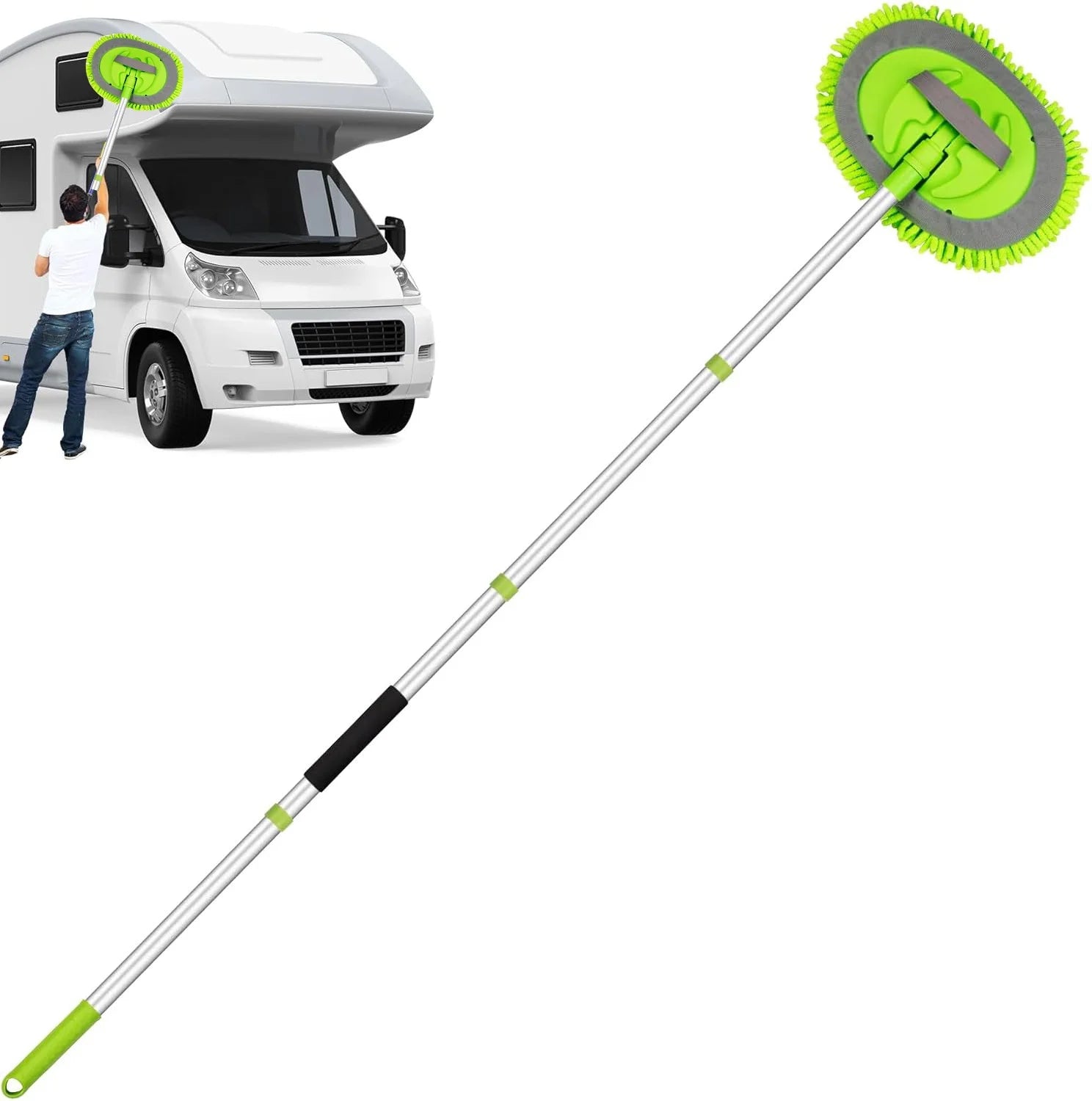 1 Set of Green Car Wash Mop with Attachable Brush Head, Extra-Long Car Cleaning Mop, Chenille 4-Section Detachable Mop, Also Suitable for Household Cleaning, Multifunctional Cleaning Mop Peaceful Pleasures Health and Wellness