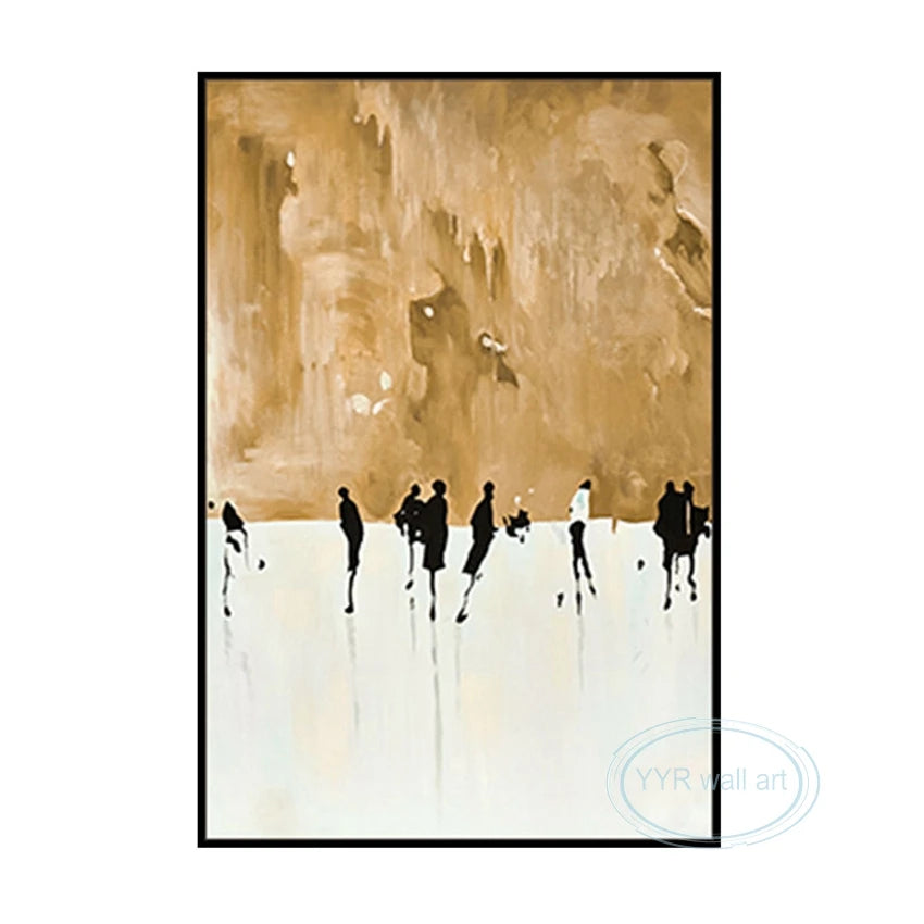 New Abstract Gold Foil Street Scene Oil Painting Custom Wall Art Decoration Hanging Picture High Quality Handmade Canvas Poster Peaceful Pleasures Health and Wellness No frame 80cmx160cm