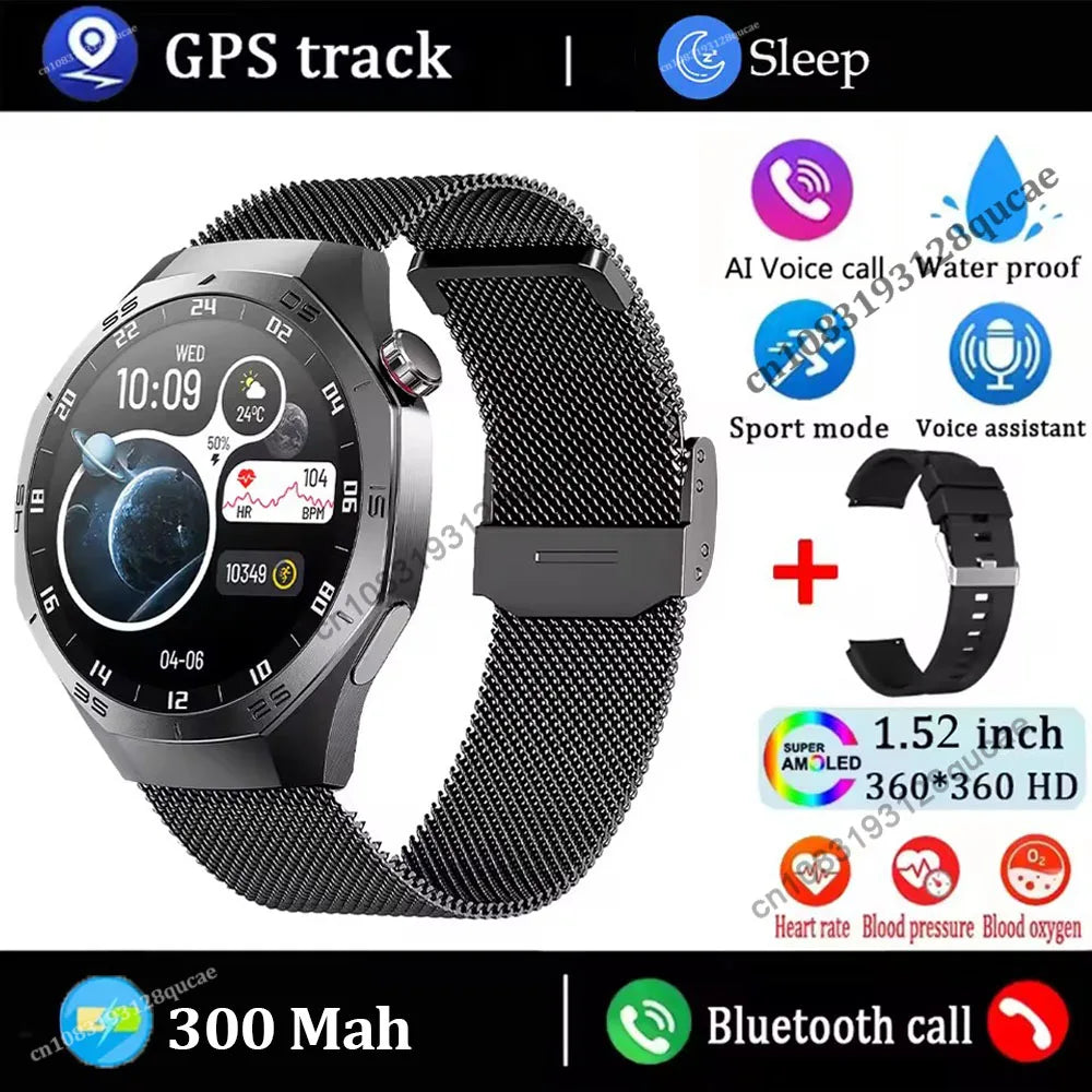2026 New Smart Watch Men's 1.52 HD Screen Bluetooth Talk Heart Rate Monitor Men Women NFC Outdoor Sport Tracker Smart Watch MA27 Peaceful Pleasures Health and Wellness Black Milan