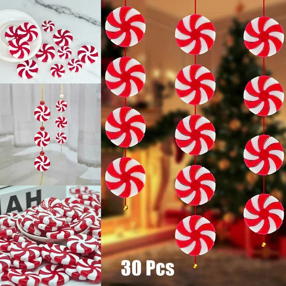Christmas Candy Acrylic Ornaments – Red & White Set of 30