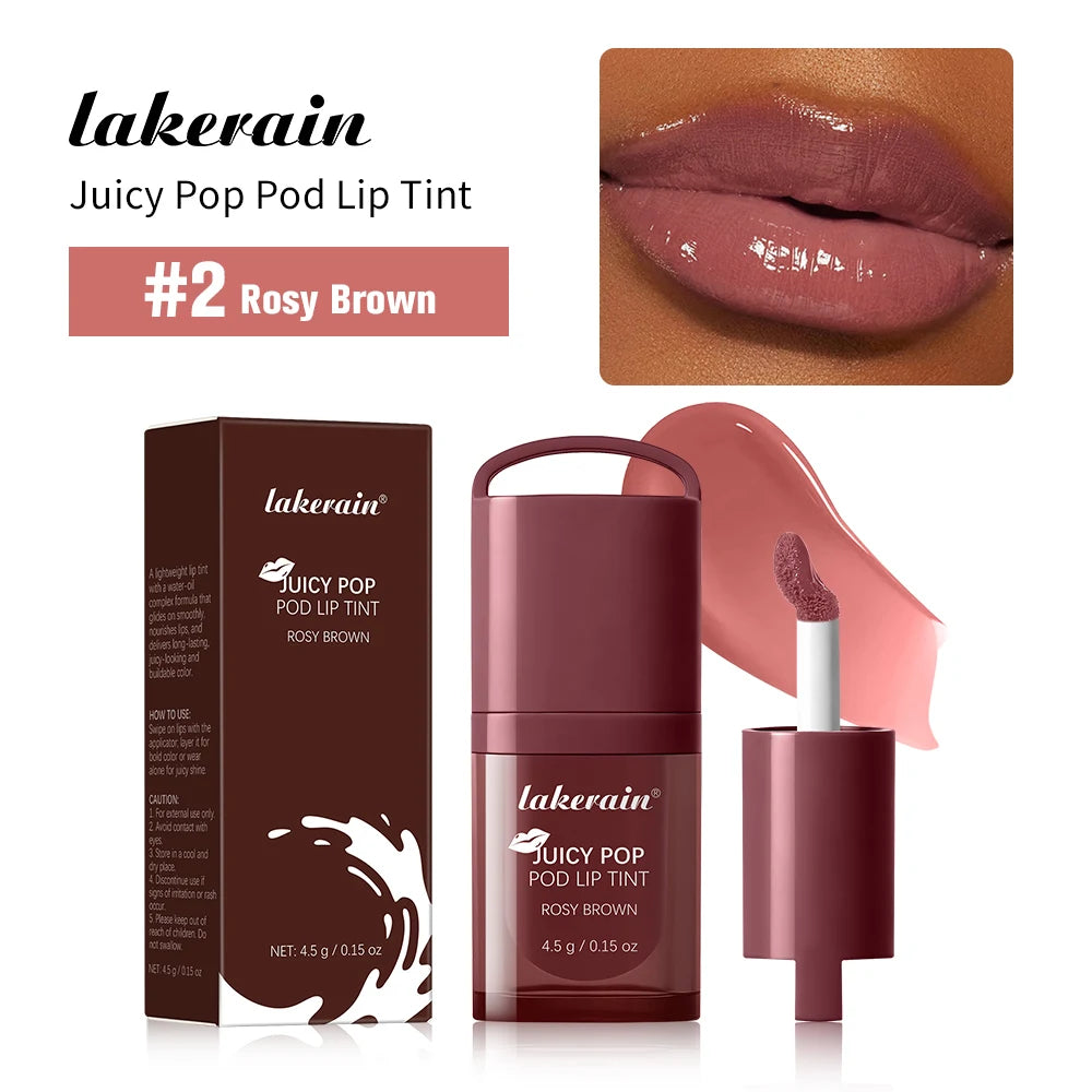 Juicy Hydrated Lip Tint Buildable Glossy Finish Ceramide Peptide Water-to-oil Formula Long-lasting Color Buckle Design Lip Tint Peaceful Pleasures Health and Wellness Rosy Brown