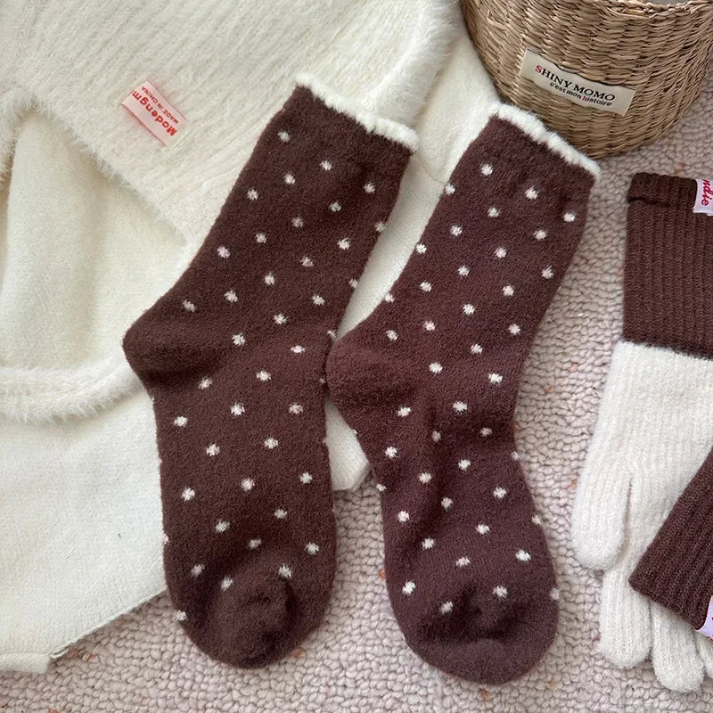 Fashion Autumn Winter Warm Thick Floor Socks with Velvet Dots Australian Fleece Home Cute Confinement Socks Versatile Floor Sox Peaceful Pleasures Health and Wellness Coffee One Size