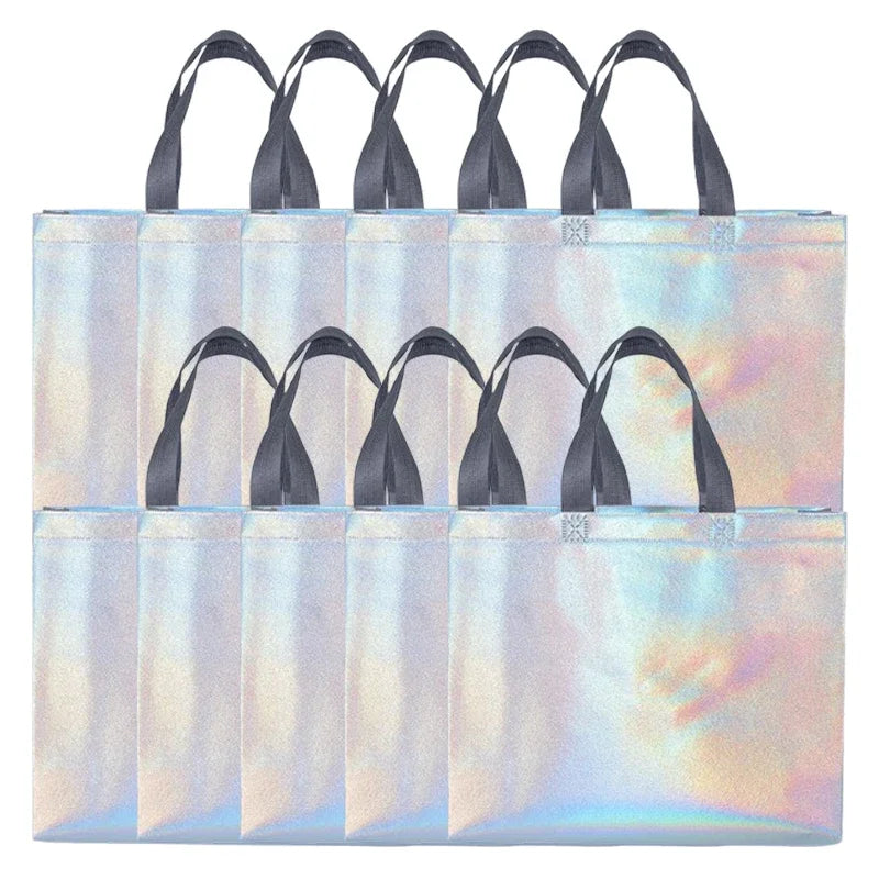 Silver Reusable Gift Tote Bags – Wedding & Party Favors 10/20pk