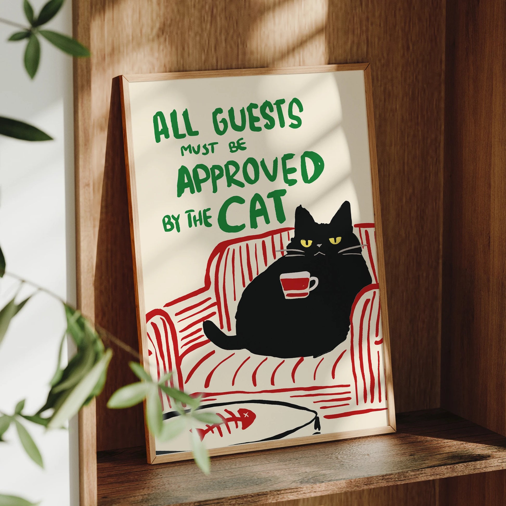 1pc "All Guests Must Be Approved By The Cat" Poster Humorous Wall For Cat Lovers, For Home Office, Bed Living Bathroom Decor Peaceful Pleasures Health and Wellness