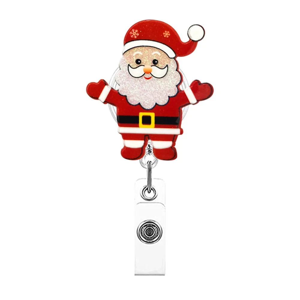 Acrylic Christmas Badge Reel Santa Claus Snowman Elk Retractable Badge Holder Gingerbread Xmas Decoration ID Card Holder Peaceful Pleasures Health and Wellness Style 19