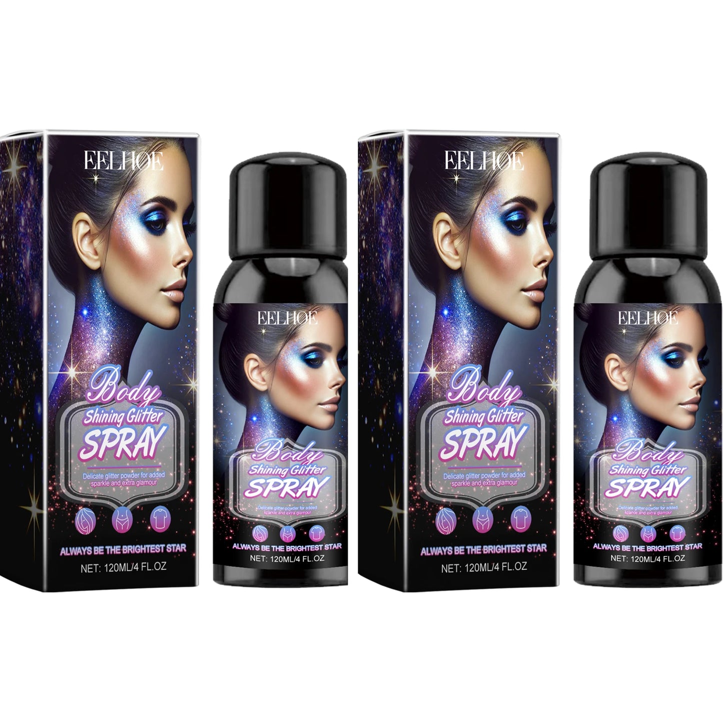 EELHOE Body Glitter Spray – Waterproof Shimmer 120ml Body Glitter Spray Peaceful Pleasures Health and Wellness 2 x 120ml Boxed