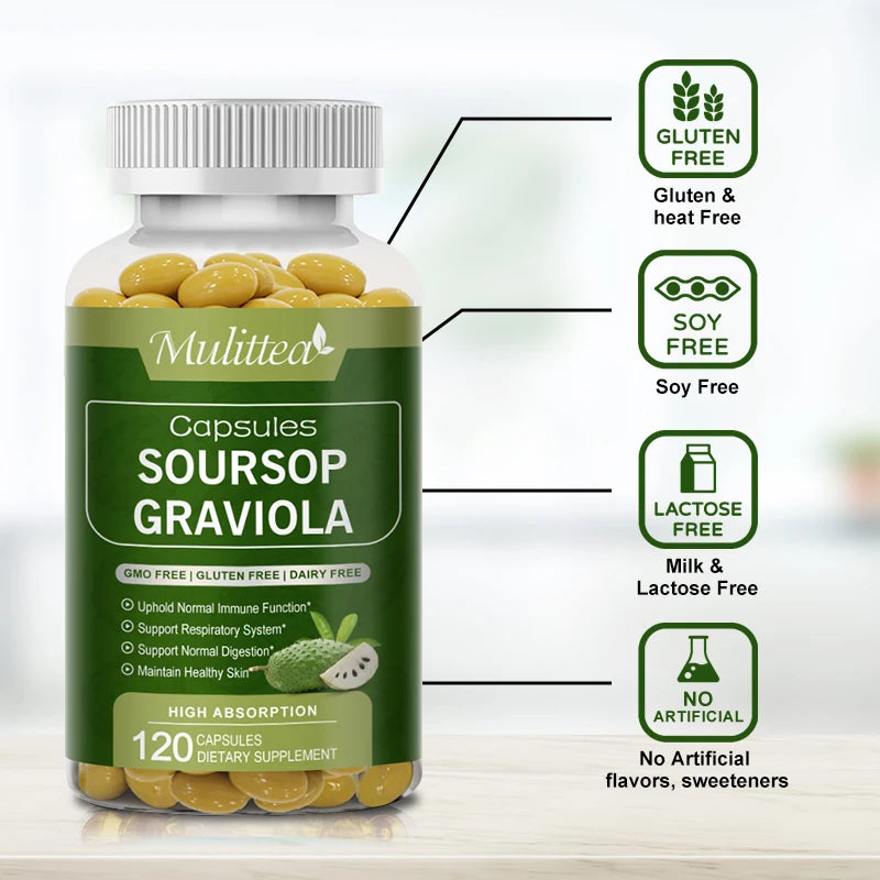 Mulittea Soursop Graviola Capsules – Immune & Digestive Support Herbal Supplements Peaceful Pleasures Health and Wellness