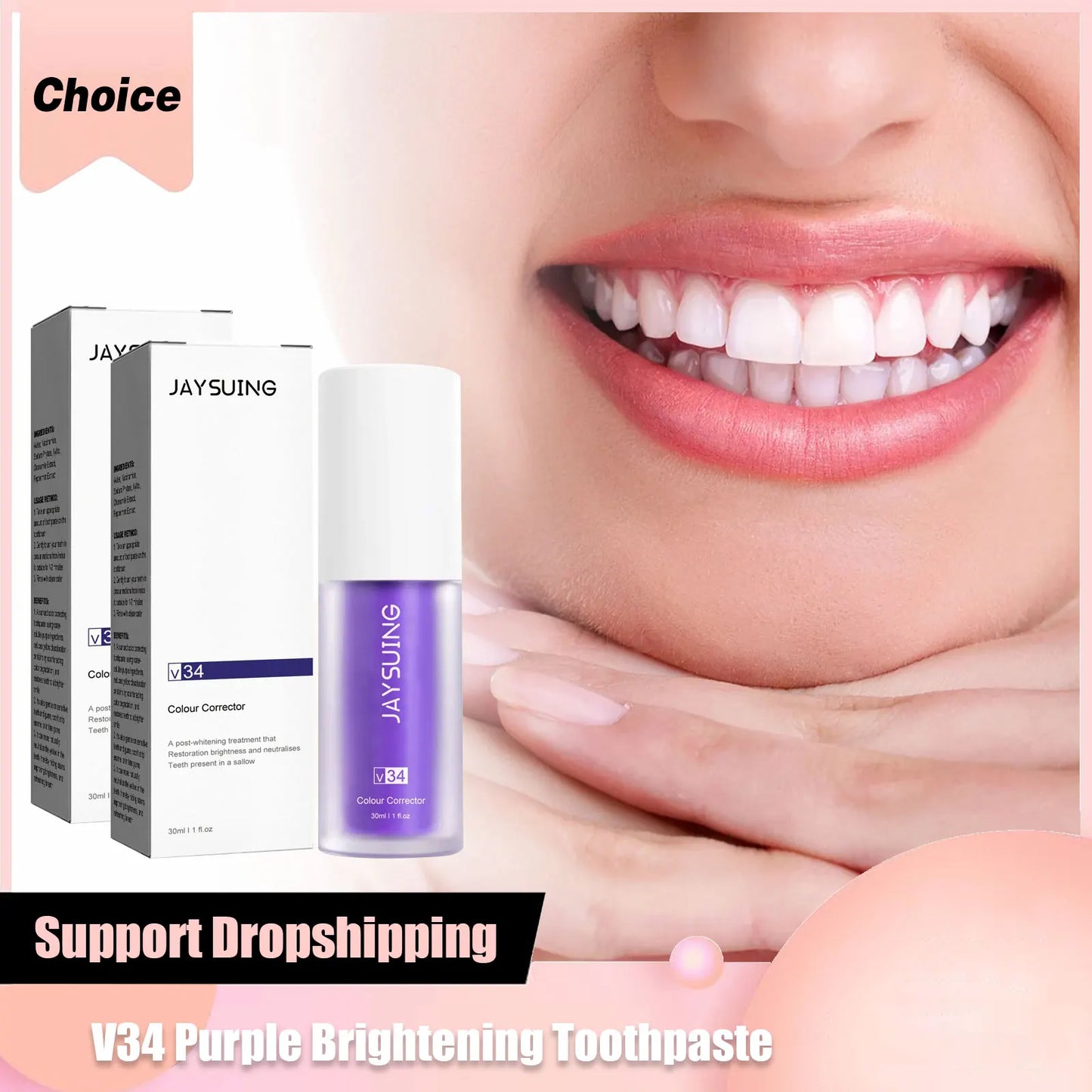 Jaysuing V34 Purple Toothpaste | Color Correcting Teeth Whitener