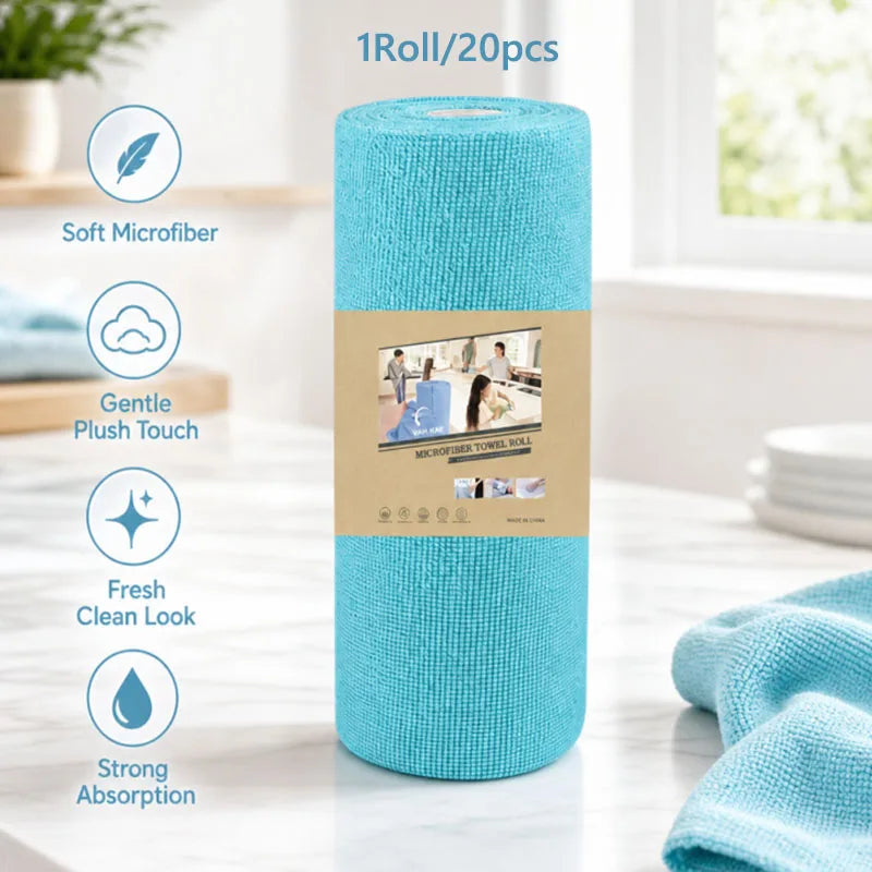 Tearable Cleaning Towel Roll – Reusable Absorbent Wipes (20 Sheets)