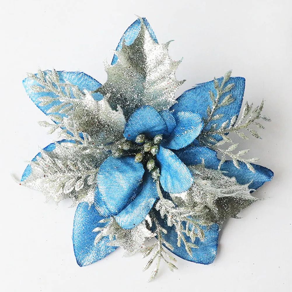 Glitter Artificial Christmas Flower Decoration 15x15cm