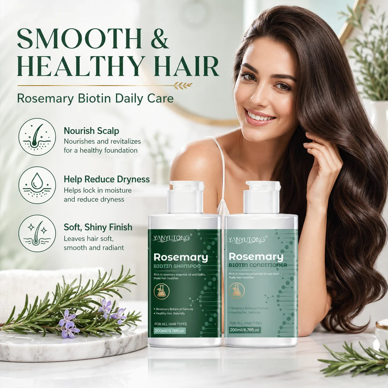 Rosemary shampoo and conditioner set – gentle cleansing, deep moisturizing, and softening effects. Peaceful Pleasures Health and Wellness