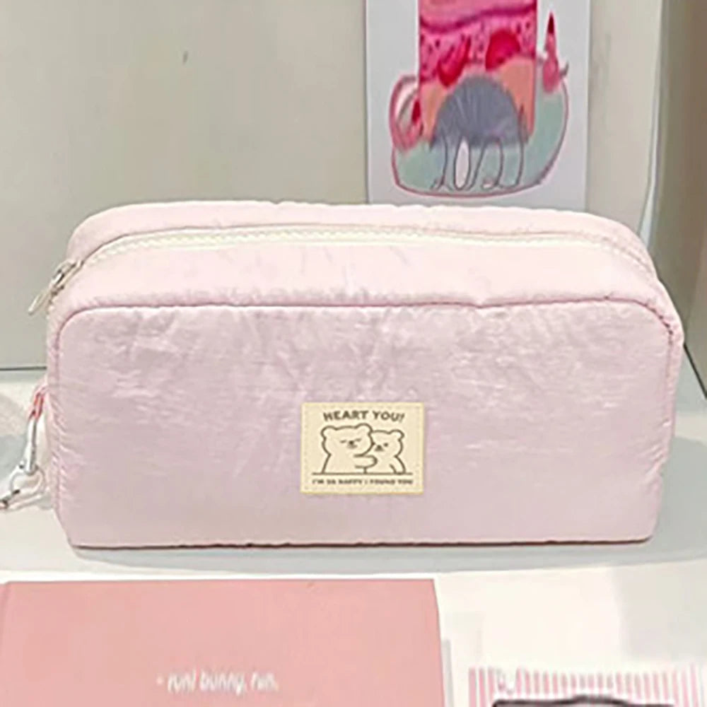 Cute Little Bear Pencil Case Aesthetic Solid Student Large Capacity