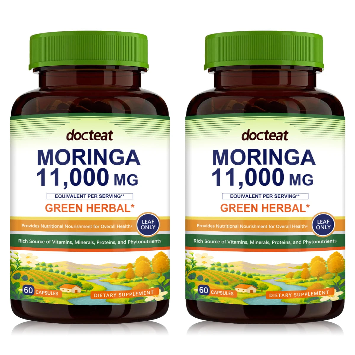 Moringa 11000mg Leaf Capsules | Green Herbal Daily Support 60ct