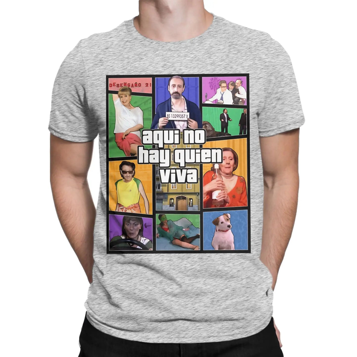 Aquí No Hay Quien Viva Pure Cotton T Shirt For Men Beach Y2K Fun T Shirts O Neck Harajuku Tees Plus Size Pattern Clothes Peaceful Pleasures Health and Wellness GRAY 4XL