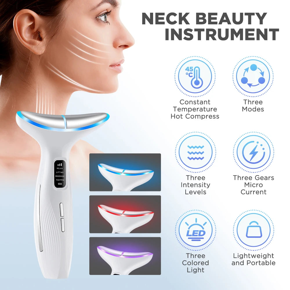 Microcurrent Neck Face Massager EMS Lifting Firming Skin Care Tightening Device LED Light Therapy for Neck Lines Reducer At Home Peaceful Pleasures Health and Wellness Type B