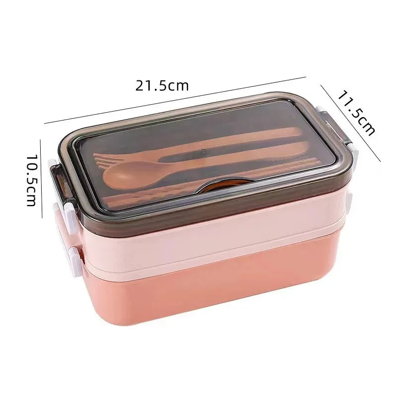 3-Compartment Leakproof Bento Lunch Box – Microwave Safe with Fork & Spoon