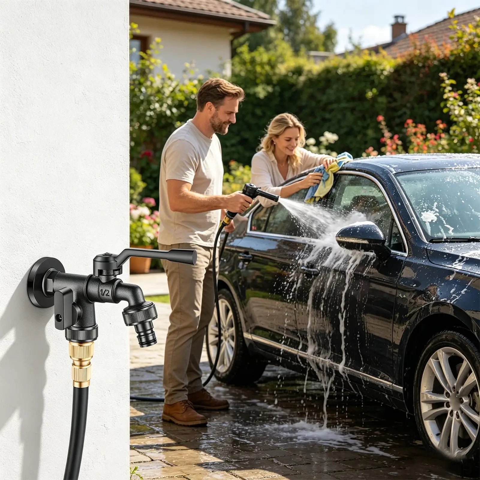 Heavy Duty Anti-Freeze 2-Way Garden Water Faucet Outdoor Tap for Car Washing Flower Irrigation Pet Grooming, Pro & Homeowners Peaceful Pleasures Health and Wellness