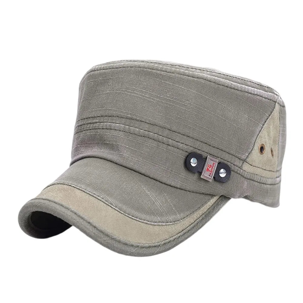 Retro Flat Top Cotton Sun Hat – UV Protection, Unisex