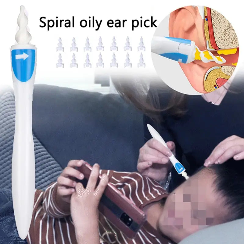 Ear Cleaner With Soft Silicone Ear Wax Remover Tool 16 Replacement Tips Spiral Earwax Health Ear Cleaner Care Tools Peaceful Pleasures Health and Wellness