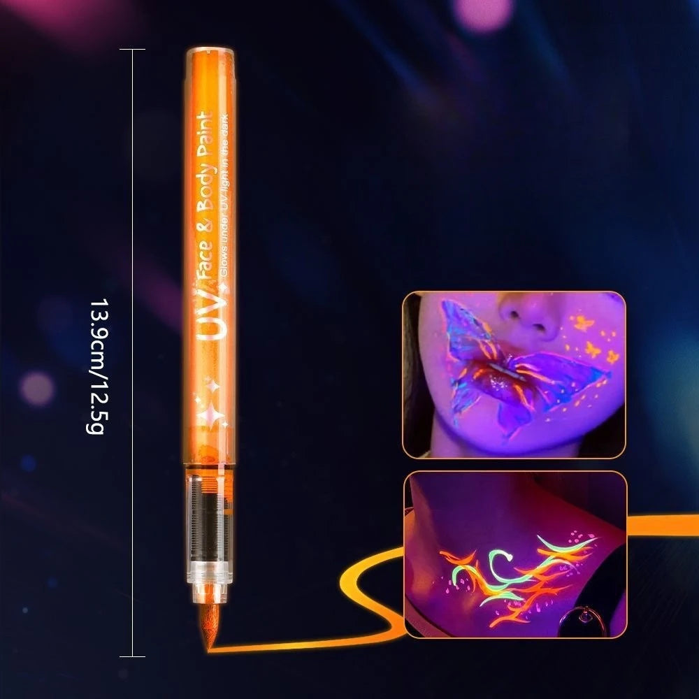 Glow in The Dark Face Paint Markers, UV Neon Body Paint Pens, Waterproof & Skin-Safe Blacklight Tattoo Markers, Washable Peaceful Pleasures Health and Wellness Orange-3pcs