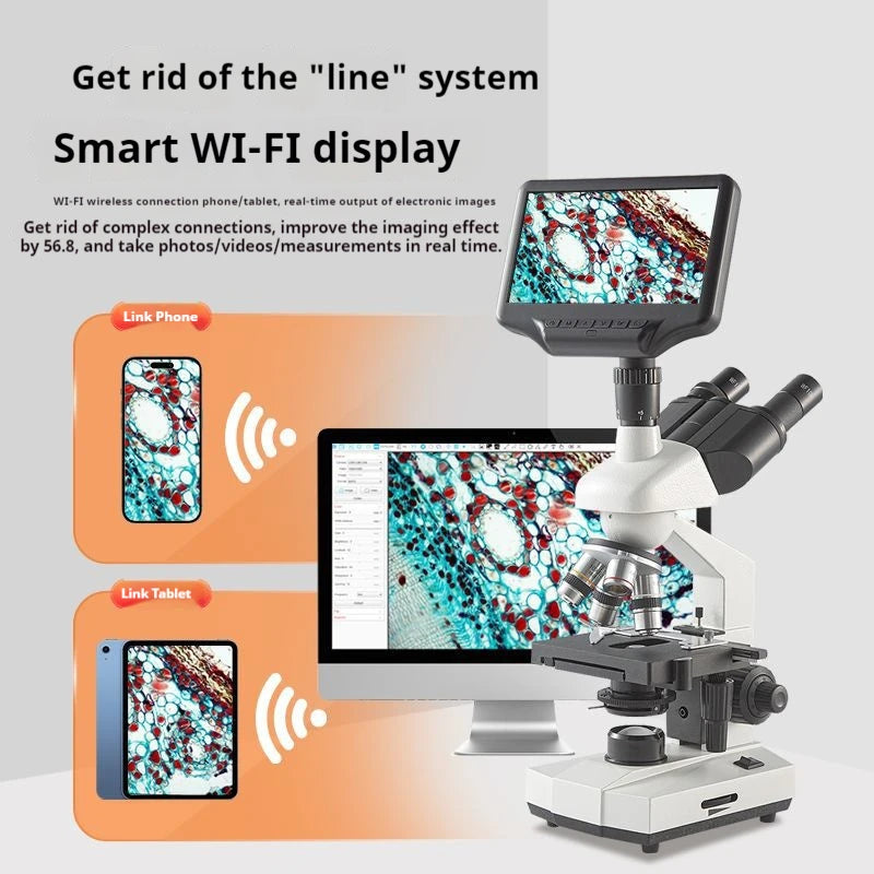 Three Eye Biological Microscope, Professional Level Optical and Electronic Laboratory, Specialized for Aquaculture Peaceful Pleasures Health and Wellness
