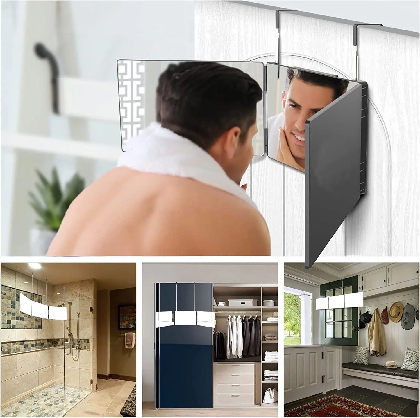 S Travel Portable 360 Trifold Vanity Makeup Mirror with Height Adjustable Telescoping Hook for Hair Self Cutting Fordable Mirror Peaceful Pleasures Health and Wellness
