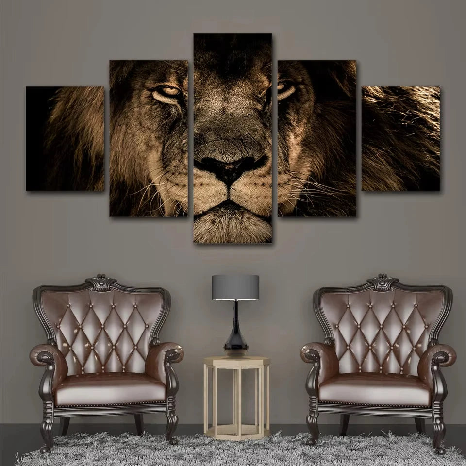5pcs Modular Pictures King Lion Animal Wall Art Canvas Painting Picture Home Decoration For Living Room Print Paintings Peaceful Pleasures Health and Wellness