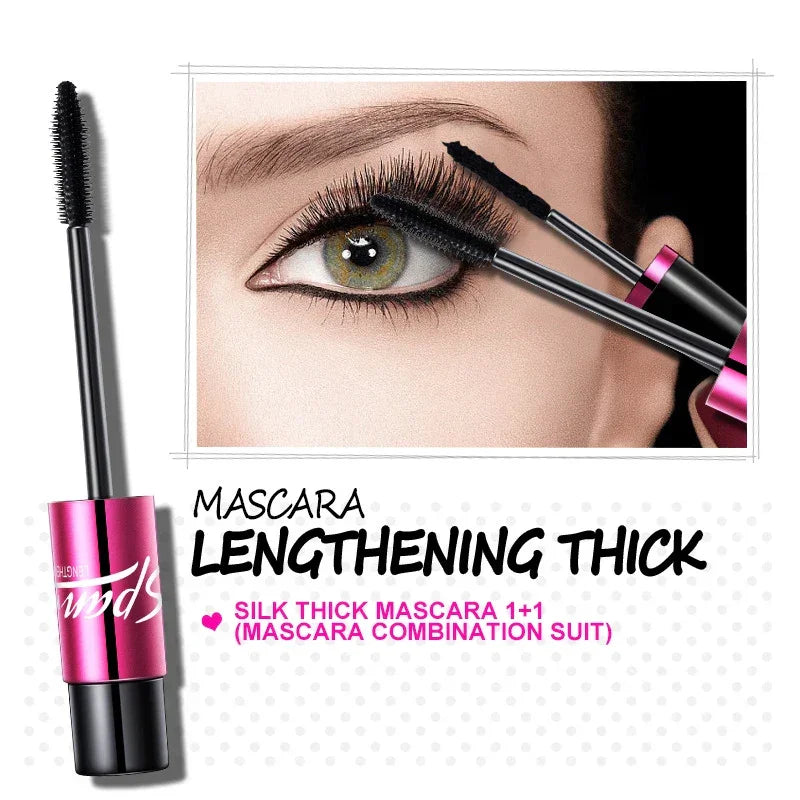 2 in 1 Waterproof Mascara 4d Silk Grafted Fiber Eyelash Lengthening Dense And Long Lasting No Halo Dye Long Beauty Makeup Set Peaceful Pleasures Health and Wellness