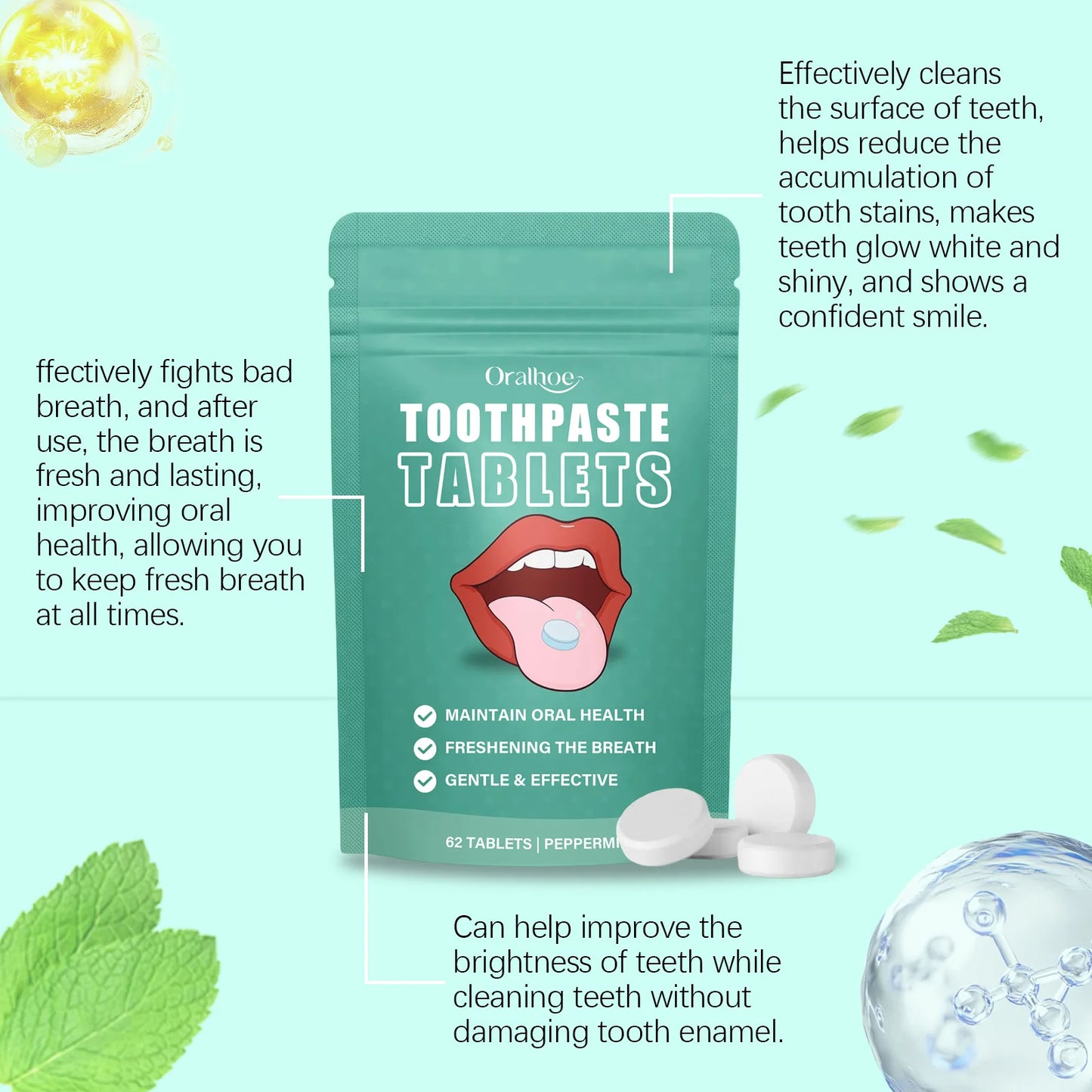 Oralhoe Jasmine Toothpaste Tablets – Fresh Breath & Whitening 62pc