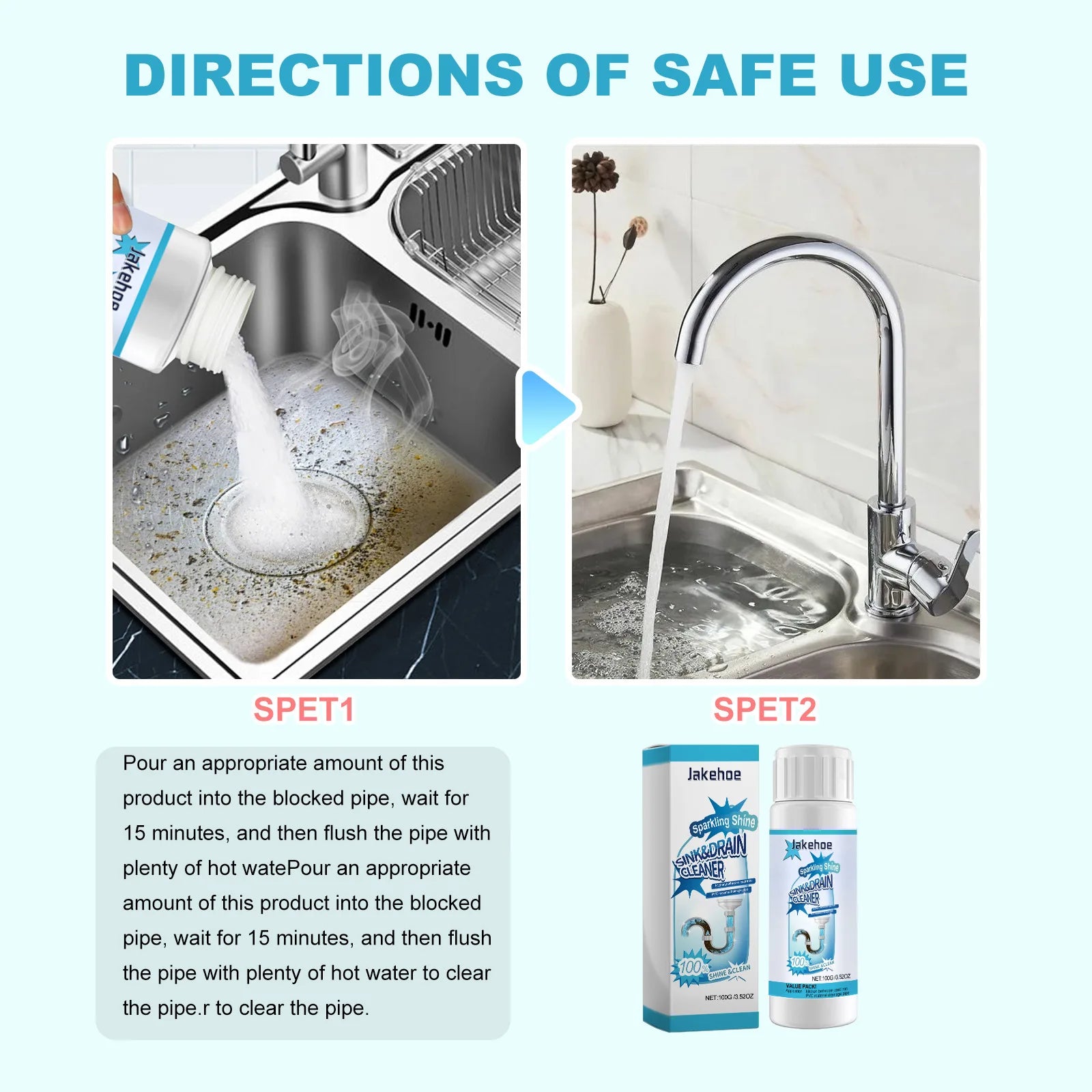 JAKEHOE Pipe Dredging Agent – Unclogs Drains & Removes Odors Drain Cleaner Peaceful Pleasures Health and Wellness