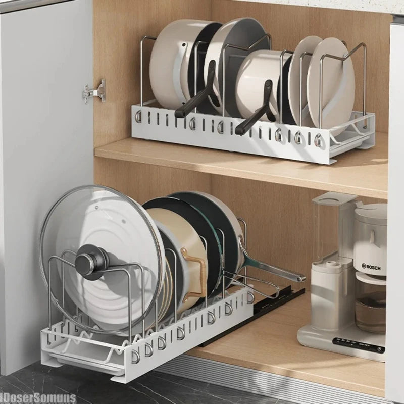 Metal Storage Rack In The Cabinet Pot Cover Under The Sink Pull-out Pot Rack Chopping Board Separate Storage Holders Kitchen Peaceful Pleasures Health and Wellness