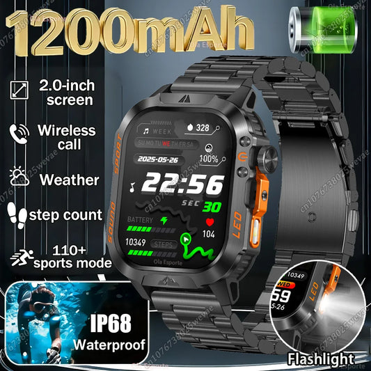 Military Outdoor Smartwatch Men | LED Flashlight, BT Calling Military Smartwatch Peaceful Pleasures Health and Wellness