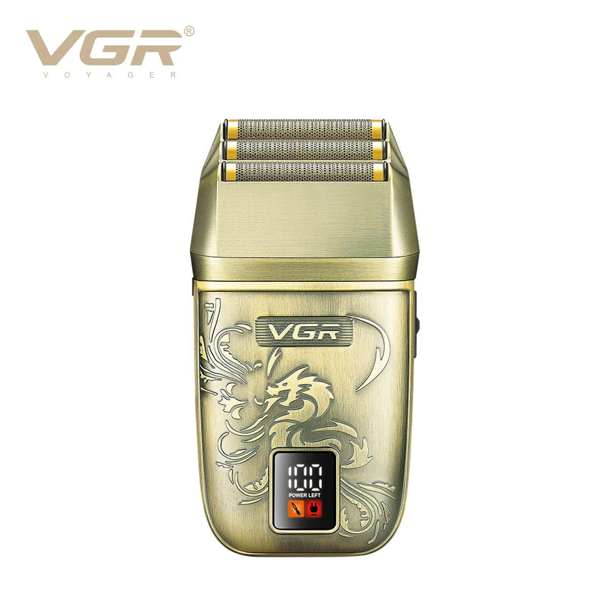 VGR Retro Metal Shaver Three Blade Deep Cleaning Shaver Embossed Body Intelligent Digital Hair Trimmer Hair Whitening V-349 Peaceful Pleasures Health and Wellness