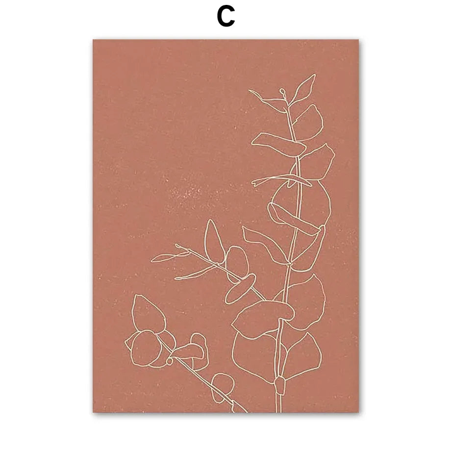 Boho Abstract Canvas Wall Art | Beige Terracotta Line Art Print