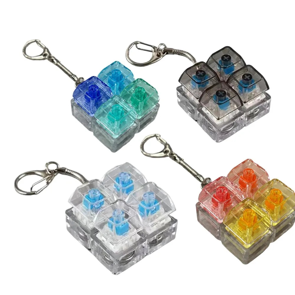 4-Key Mechanical Keyboard Keychain Tactile Clicker LED Crystal Backpack Pendant Decompression Keycap Keychain Bag Accessory Peaceful Pleasures Health and Wellness