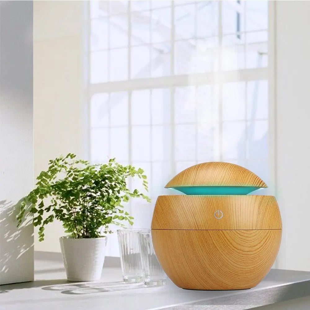 Mini Wood-Grain Spherical Humidifier & Aromatherapy Diffuser