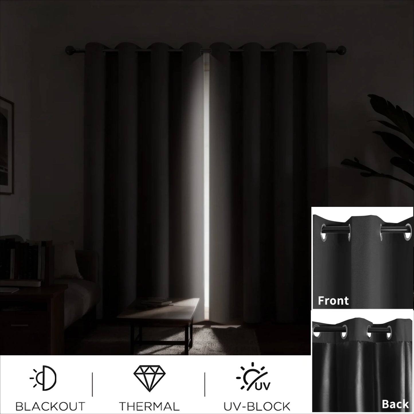 100% Blackout Curtains – Thermal Grommet Drapes, 2 Panels
