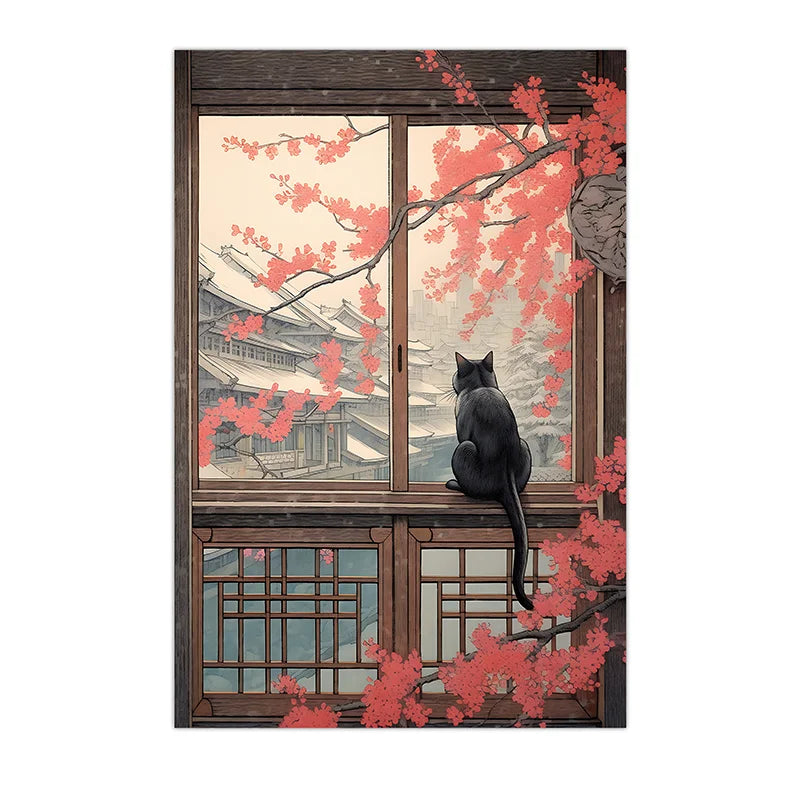 Vintage Animal Wall Art, Japanese Ukiyo-e Cherry Blossom Canvas Painting, Aesthetic Poster Print for Bedroom Living Room Decor Peaceful Pleasures Health and Wellness 03 50x70cm NoFrame China Mainland