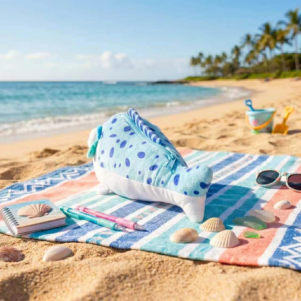 Blue Chubby Fish Pencil Case Student Cute Cartoon Shaped Storage Bag