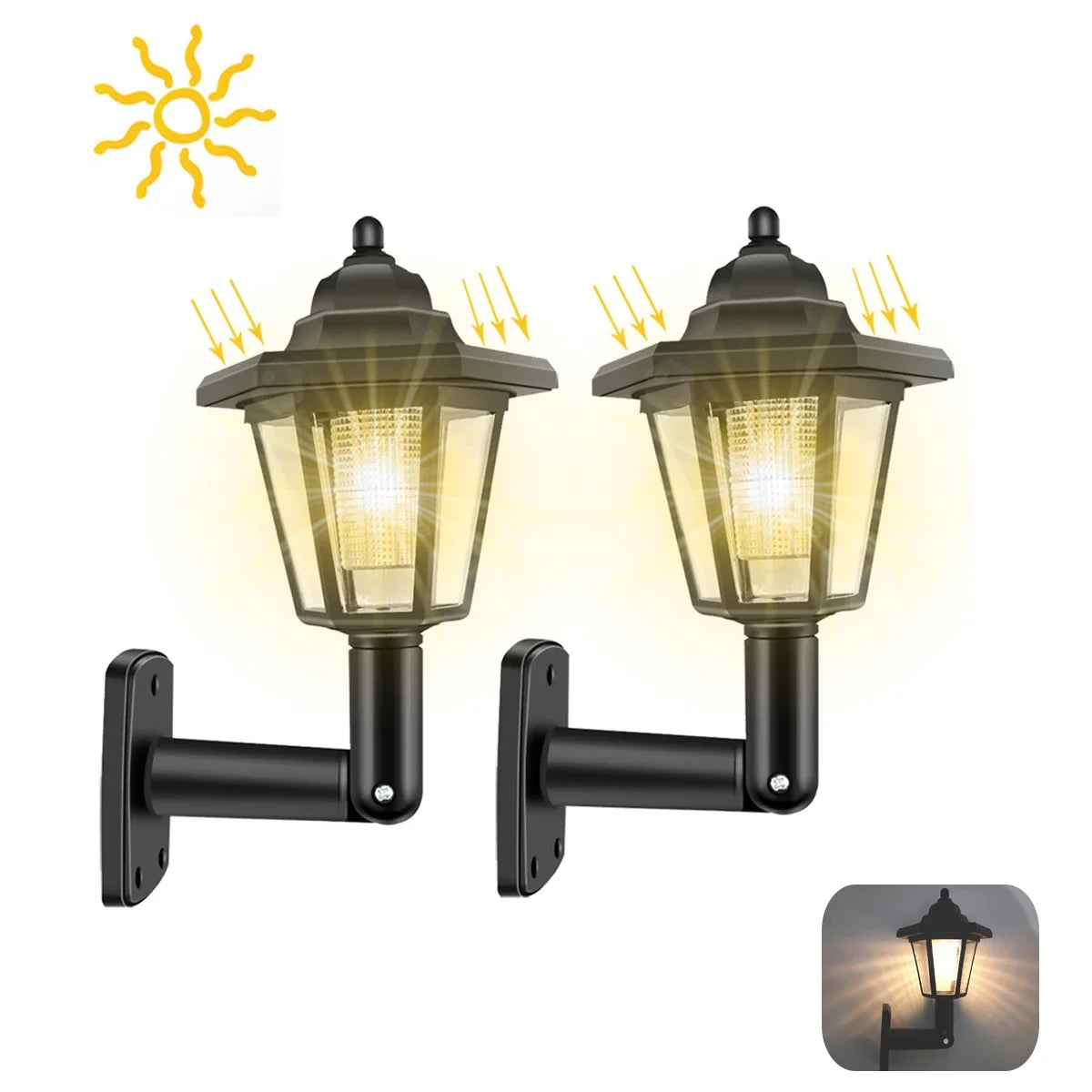 Retro Solar Hexagonal Wall Lantern – IP44 Waterproof Garden Light