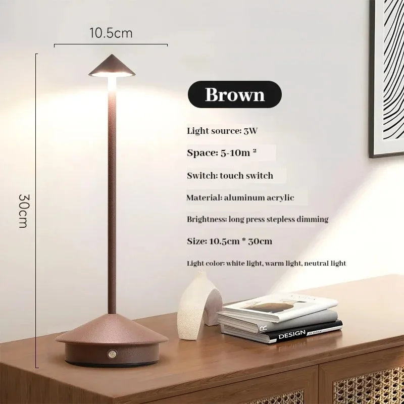 Rechargeable Table LED Lamp Touch Sensor Night Desk Lamp for Restaurant Hotel Bar Bedroom 3 Color Temperatures Stepless Dimming Peaceful Pleasures Health and Wellness Brown