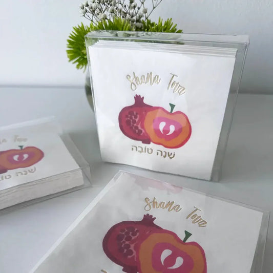 40-Piece Rosh Hashanah Cocktail Napkins | Pomegranate Design Cocktail Napkins Set Peaceful Pleasures Health and Wellness