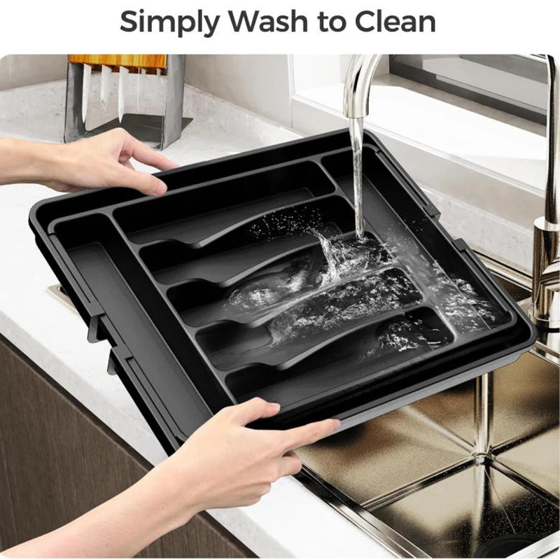 Utensil Organizer for Kitchen Drawers, Expandable Cooking Utensil Tray, Adjustable Cutlery Silverware Flatware Holder, Plastic Peaceful Pleasures Health and Wellness