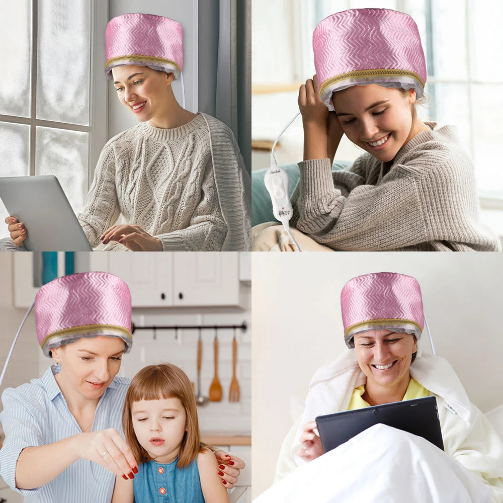 Hair Steamer Cap 220V Electric Heat Cap for Deep Conditioning Hot Oil Hair Mask Repair Damaged Hair Reduce Frizz Split Ends Home Peaceful Pleasures Health and Wellness
