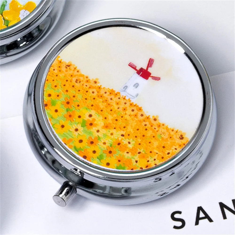 Portable 3 Cell Metal Pill Boxes Stainless Steel Round Pill Boxes Medicine Organizer Container Medicine Case Splitters Pill Box Peaceful Pleasures Health and Wellness