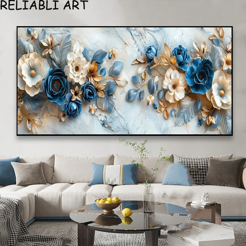 3D Golden White Flower Tree Poster and Prints Light Luxury Canvas Painting Wall Art Pictures for Living Room Home Decor No Frame Peaceful Pleasures Health and Wellness flower 24 7-25-1 50x100cm