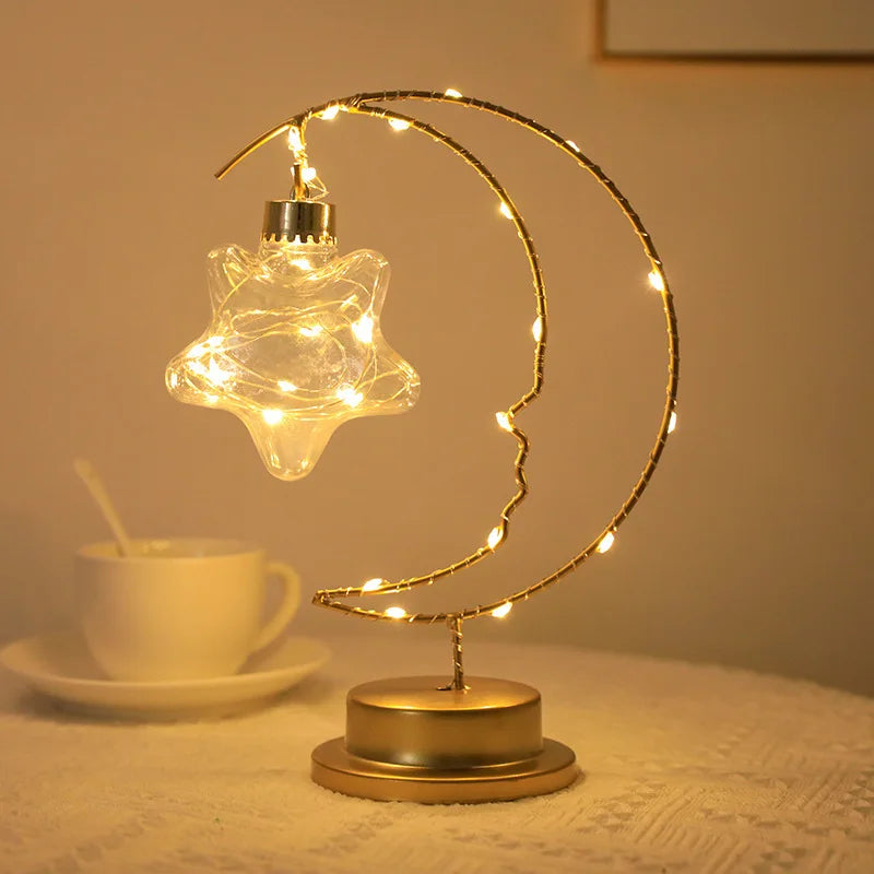 2026 Home Decoration Star Designed LED Light Moon Shape Indoor Ornament Small LED Night Lamp Heart Iron Material for gift Peaceful Pleasures Health and Wellness