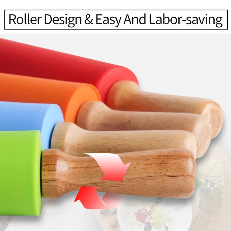 Non-Stick Silicone Rolling Pin Wooden Handle Pastry Dough Flour Roller Kitchen Cooking Baking Tool For Pasta Cookie Dough Peaceful Pleasures Health and Wellness