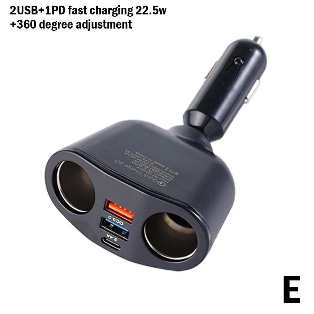 120W Car Charger USB-C QC3.0 Dual USB with LED Voltage Display